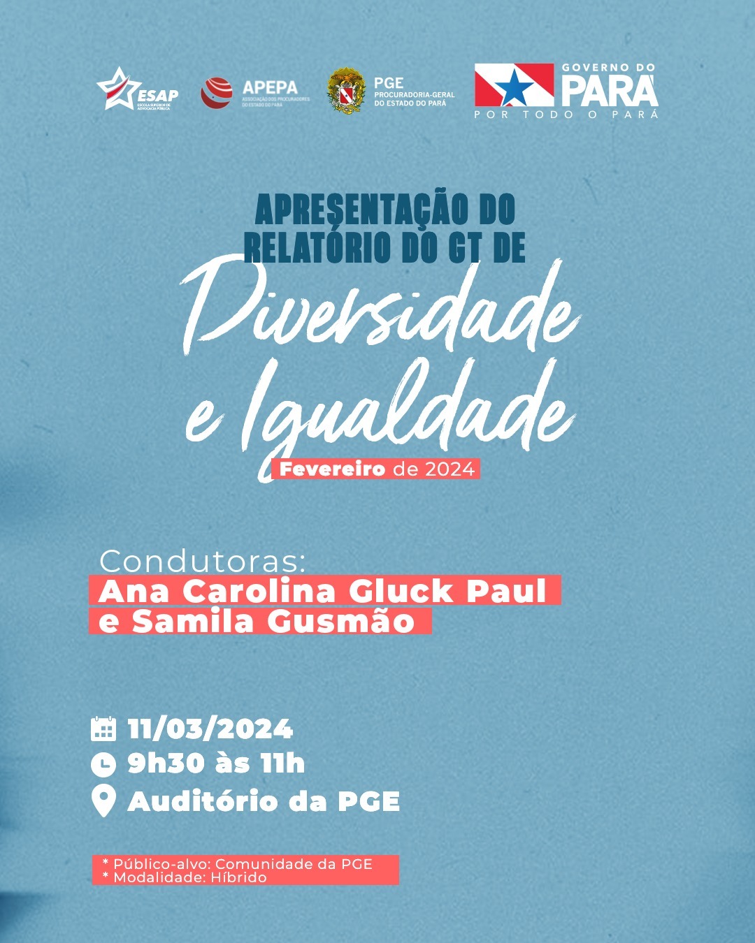 “APRESENTAÇÃO DO RELATÓRIO DO GT DE DIVERSIDADE E IGUALDADE”